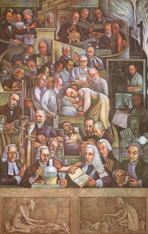 Diego Rivera pinta mural en el Instituto Nacional de Cardiología.