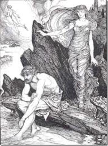 Sailors drop off Odysseus & his gifts in Ithica