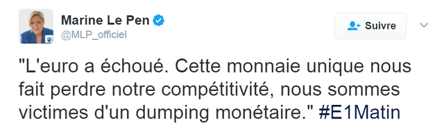 Marine Le Pen et son projet de quitter l'euro