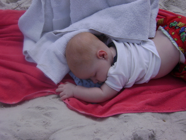 Joshua's first beach trip