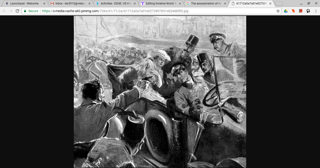 The assassination of Archduke Franz Ferdinand and his wife, Sophie