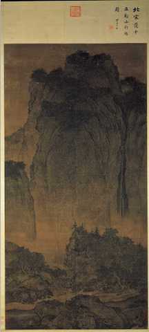 Travelers among Mountains and Streams. Fan Kuan. c. 1000 C.E. Ink and colors on silk.