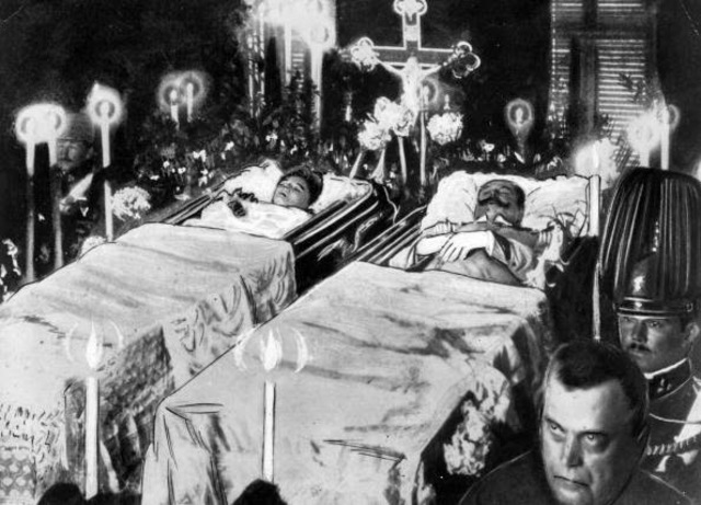 The assassination of Archduke Franz Ferdinand and his wife, Sophie