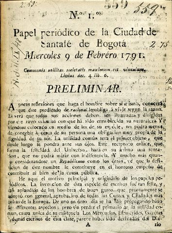 Papel Periódico de la Ciudad de Santafé de Bogotá.