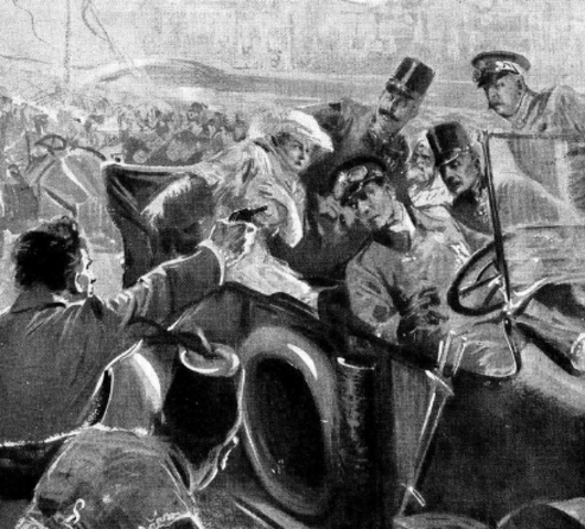 The assassination of Archduke Franz Ferdinand and his wife, Sophie