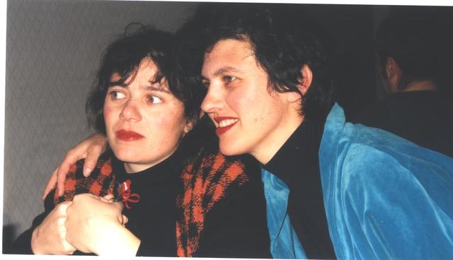 My sister and me and our first color television