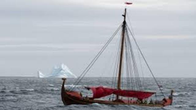 Viking ships sail in Newfoundland waters.