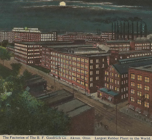 B.F. Goodrich moves his tire company to Akron