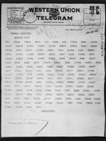 Zimmerman Telegram gets deciphered by British cryptographers