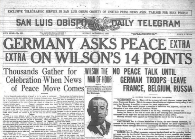 US President Woodrow Wilson had written a list of proposed war aims which he called the “Fourteen Points."