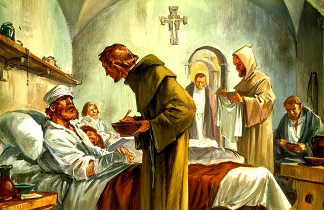 Francisco visita a los leprosos.