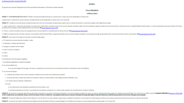 Código Nacional de Recursos Naturales Renovables y de Protección al Medio Ambiente.