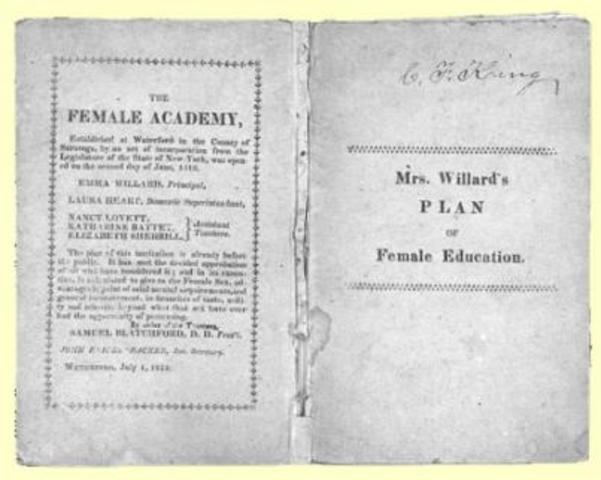 Emma Willard’s Troy Female Seminary opens, first endowed secondary school for girls