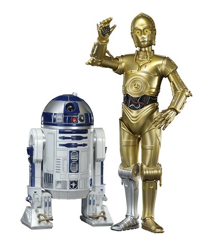 C3PO and R2D2 in Star Wars in 1977