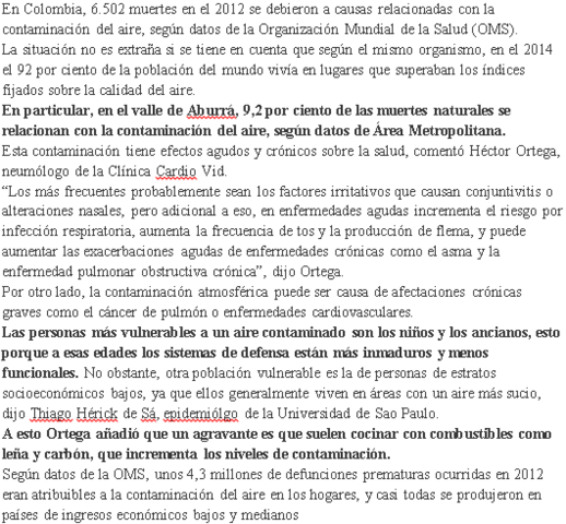 Salud, lo más afectado por la contaminación del aire en Medellín
