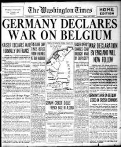 Germany declares war on Belgium