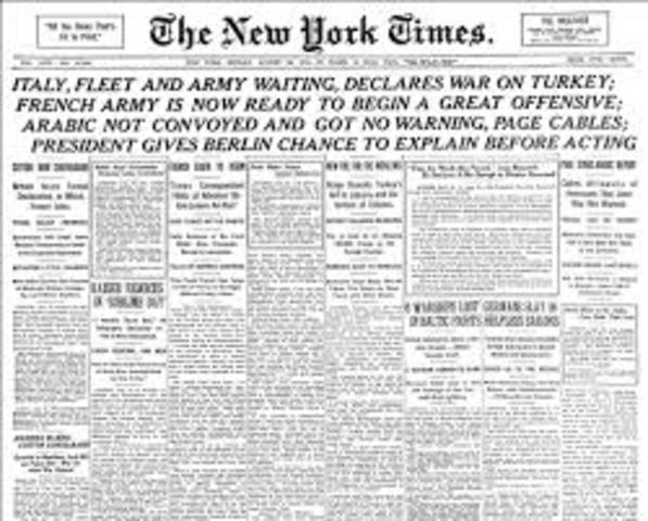 Italy declares war on Turkey