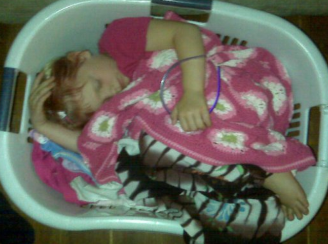 I fell into asleep into a laundry basket