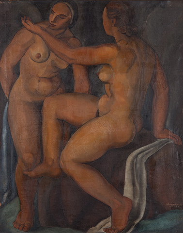 Dos modelos mexicanas, Ignacio Gomez Jaramillo, óleo sobre lienzo