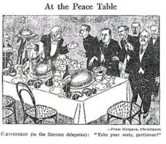Singing of The Treaty of Versailles established the peace at the end of WWI
