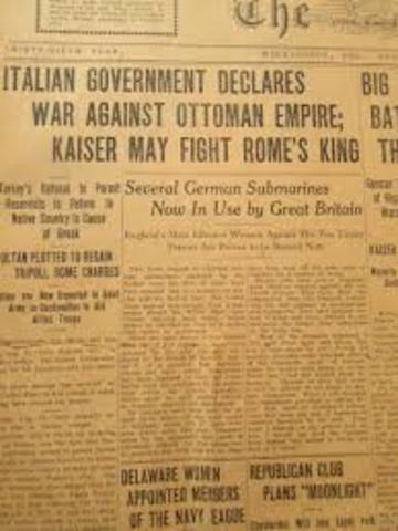 14. Italy declares war on Ottoman Empire (Turkey)
