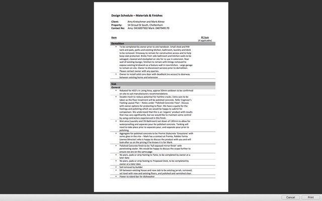 Specification documents
