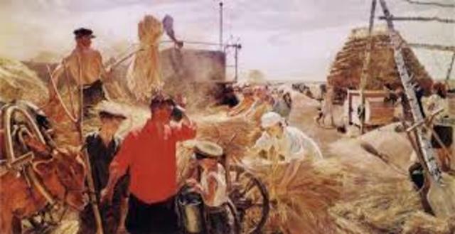 Stalin began collectivising all farms (kolkhos).