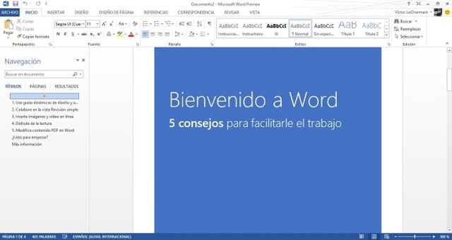 Lanzamiento de word