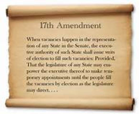 Seventeenth Amendment to the Constitution is ratified
