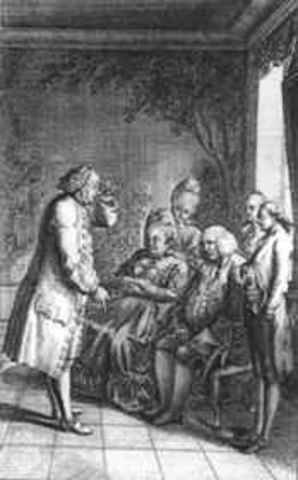 Illusztráció, amin Pangloss mester látható, ahogy tanítja a családot a kastélyban!