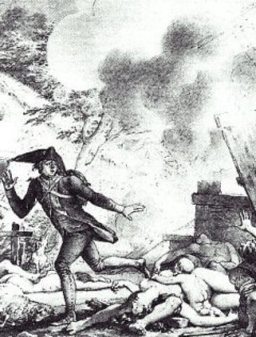 Illusztráció arról, ahogy Candide elmenekül a háborúból!