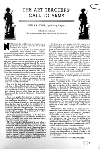 Stella E. Wilder publishes "Art Teacher Call to Arms"