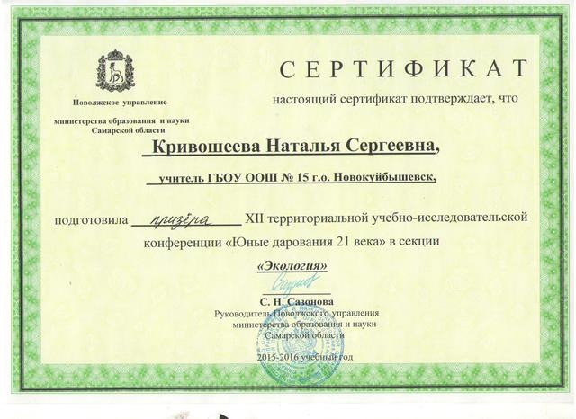 Сертификат призера -научно - исследовательской конференции