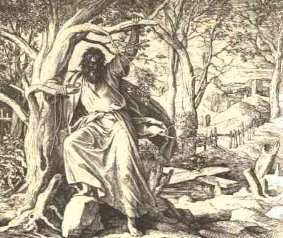 Matthew 27:5 Flinging the money into the temple, he departed and went off and hanged himself.