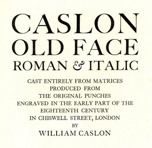Caslon Old Face desenhada pelo ourives William Caslon