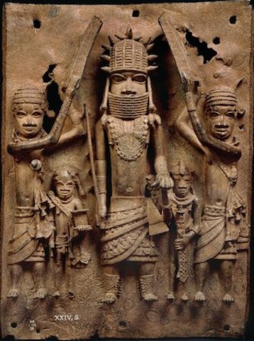 Wall plaque, from Oba's palace. Edo peoples, Benin (Nigeria). Cast brass.