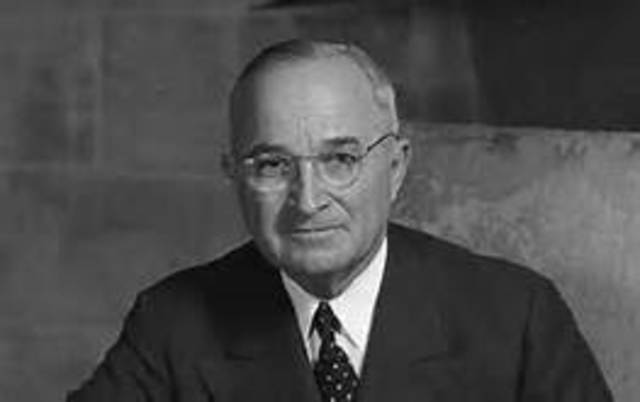 President Roosevelt dies and is succeeded by vice president, Harry Truman