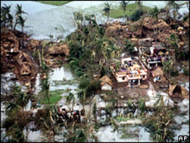 A cyclone devastates the eastern state of Orissa, leaving at least 10,000 dead