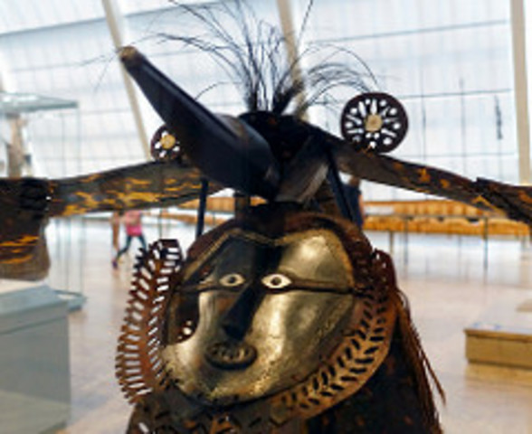 Buk (mask). Torres Strait. Mid- to late 19th century C.E. Turtle shell, wood, fiber, feathers, and shell