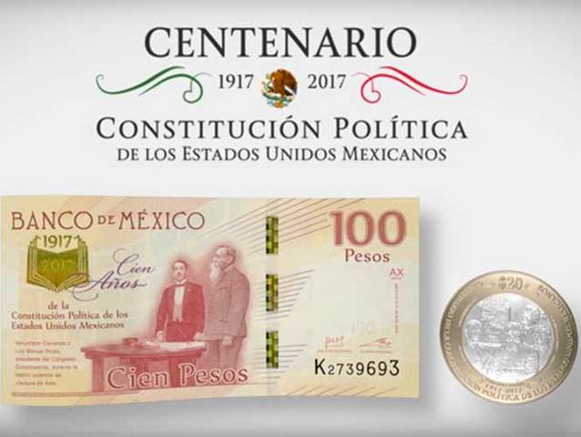 Lanza Banxico moneda y billete conmemorativos de la CPEUM