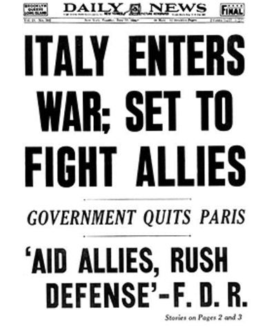Italy Declares War on Britain and France