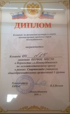 Командное первенство в Спартакиаде. Диплом за 1 место