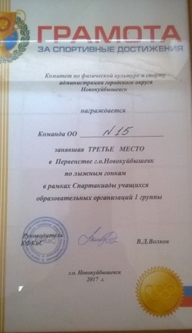 Первенство по лыжным гонкам. Диплом за 3 место