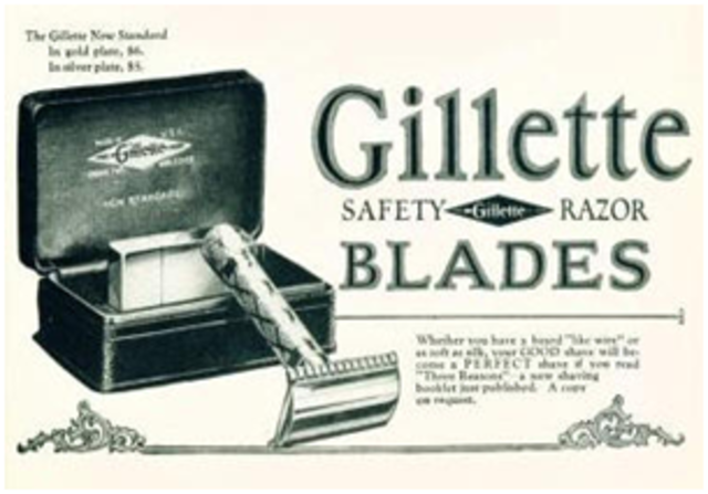 Gillette patenta un modelo de navaja de afeitar con hoja cambiable.