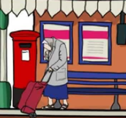 Palsgraf awaits to buy a ticket