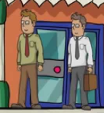 Two men run to catch a train