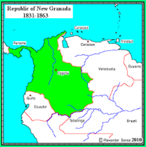 Gonzalo Jiménez de Quesada conquers the Chibcha. He founds Santa Fé de Bogotá, and names the area Nueva Granada.