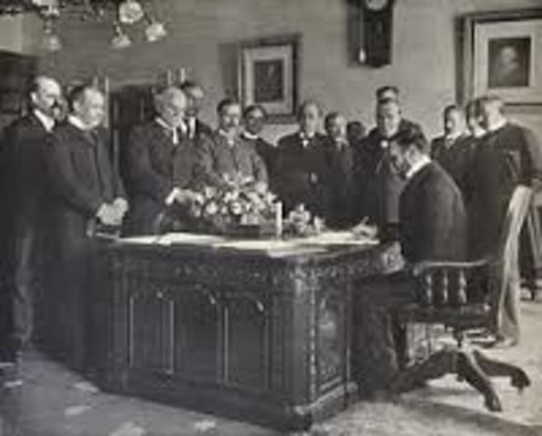 The Treaty of Paris of 1898- in this event the U.S., and Spain.Outcome: ended the Spanish-American War, and Puerto Rico and Guam were ceded to the United States, the Philippines were bought for $20 million, and Cuba became a U.S. protectorate