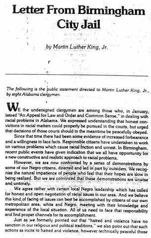 Birmingham Campaign: Letter from a Birmingham Jail