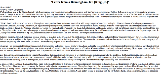 "Letter from Birmingham jail"